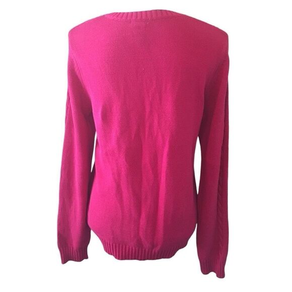 VTG IZOD‎ Women’s V-neck Cable Knit Pullover Sweater in Deep Fuchsia, Medium - Picture 4 of 7